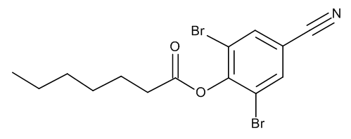 Формула молекулы Бромоксинил (гептаноат эфир)| Formula of active ingredient Bromoxynil heptanoate 